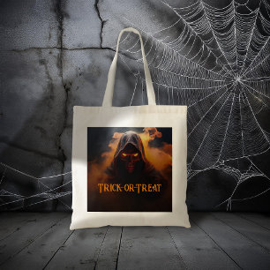 Dark demon with orange smoke halloween tote bag