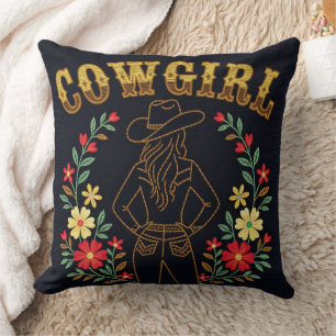 Dark Denim Cowgirl Throw Pillow