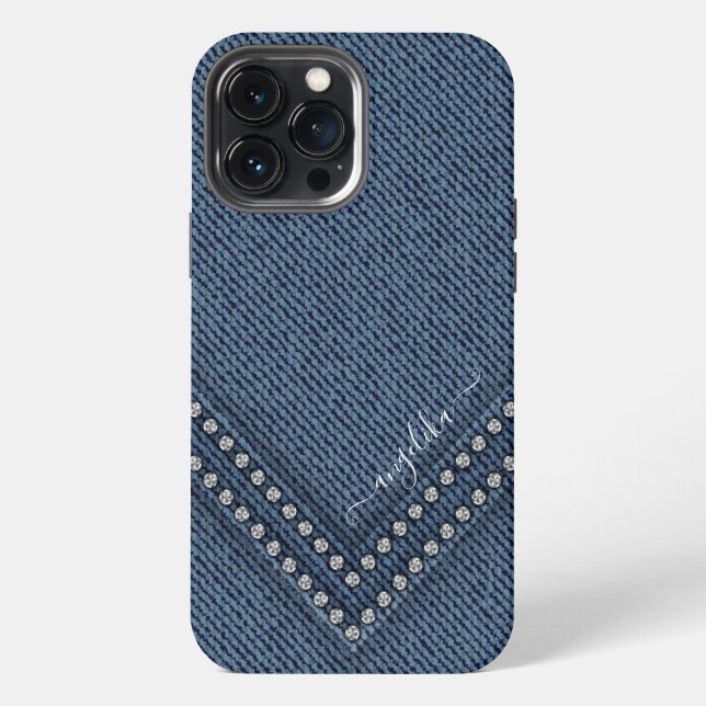 Dark Denim with V-Shape Rhinestones iPhone Case (Back)