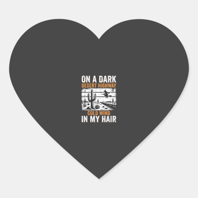 Dark Desert Highway Cactus Sunset Design_1 Heart Sticker (Front)