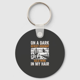 Dark Desert Highway Cactus Sunset Design_1 Keychain