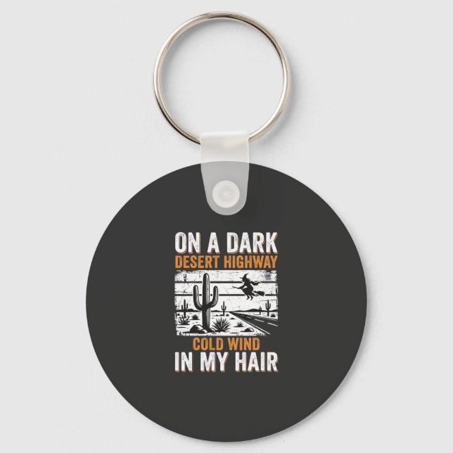 Dark Desert Highway Cactus Sunset Design_1 Keychain (Front)