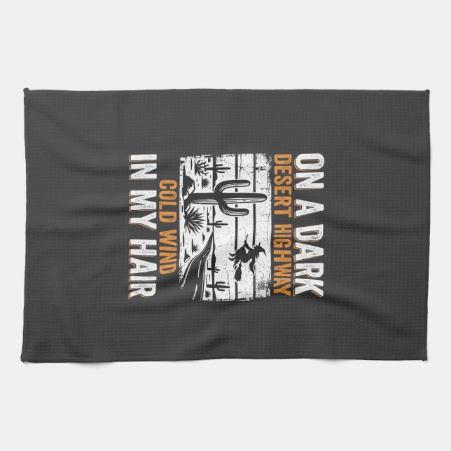 Dark Desert Highway Cactus Sunset Design_1 Kitchen Towel (Horizontal)