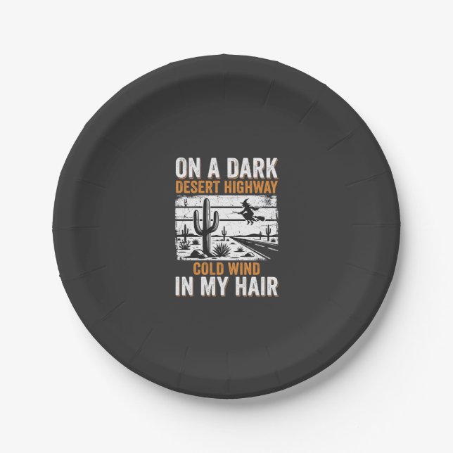 Dark Desert Highway Cactus Sunset Design_1 Paper Plate (Front)