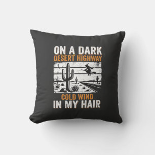 Dark Desert Highway Cactus Sunset Design_1 Throw Pillow