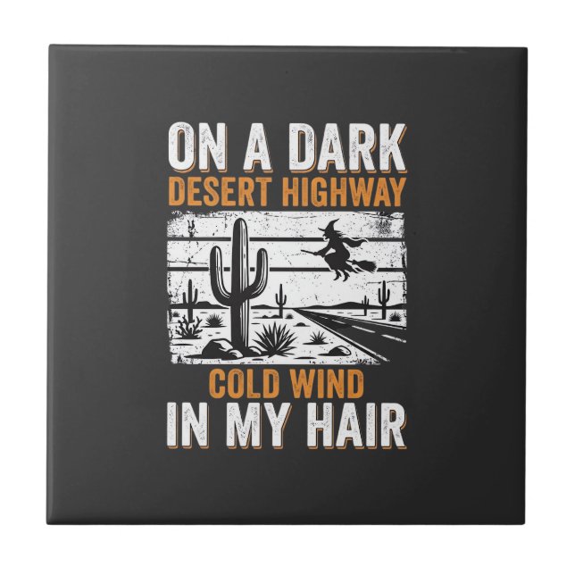 Dark Desert Highway Cactus Sunset Design_1 Tile (Front)