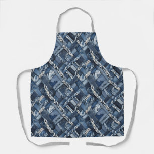 Dark Distressed Denim Patchwork And Braids Apron