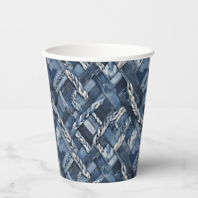 Dark Distressed Denim Patchwork And Braids Paper Cups (Front)