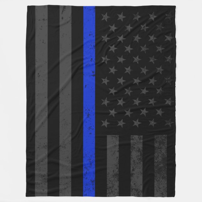 Dark Distressed Police Style American Flag Fleece Blanket (Front)