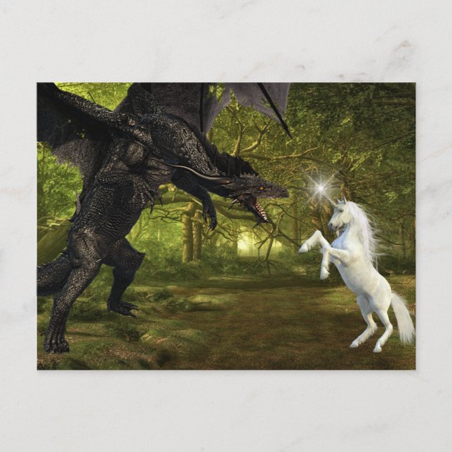 Dark Dragon Vs Unicorn Battle Magic Postcard (Front)