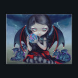 "Dark Dragonling" Postcard<br><div class="desc">"Dark Dragonling" is the title - featuring one of my ever-popular Dragonling characters, but with a decidedly darker feel. There is an aura of power about this lovely creature as she clutches her magical orb - lightning storming behind her! Behind her are two baby dragonlings - looking a bit feisty!...</div>