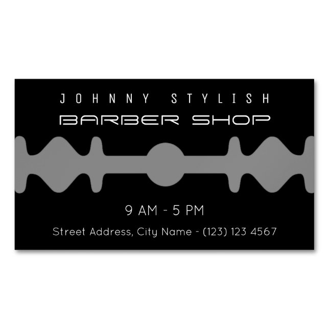 Dark duo tone razor blade shape frame cover 	Magnetic business card (Front)