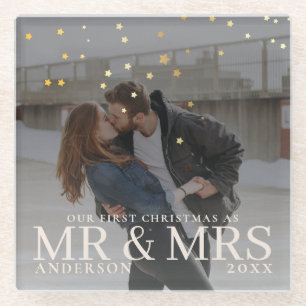 Dark Dusky Couple Photo with Stars for Christmas Glass Coaster