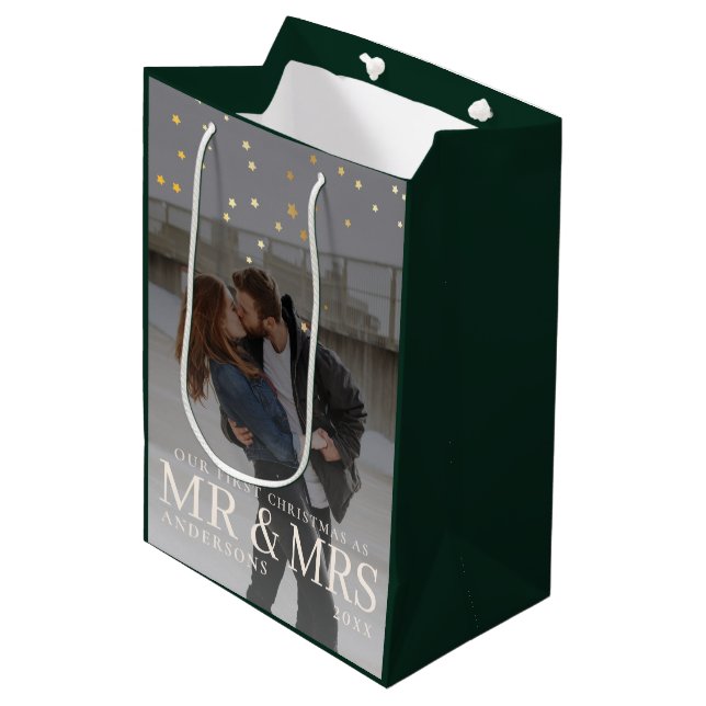Dark Dusky Couple Photo with Stars for Christmas Medium Gift Bag (Front Angled)