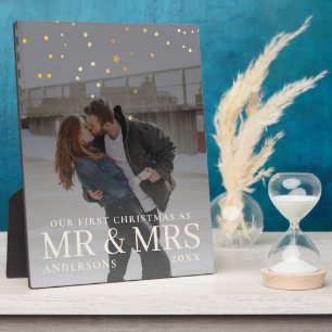 Dark Dusky Couple Photo with Stars for Christmas Plaque