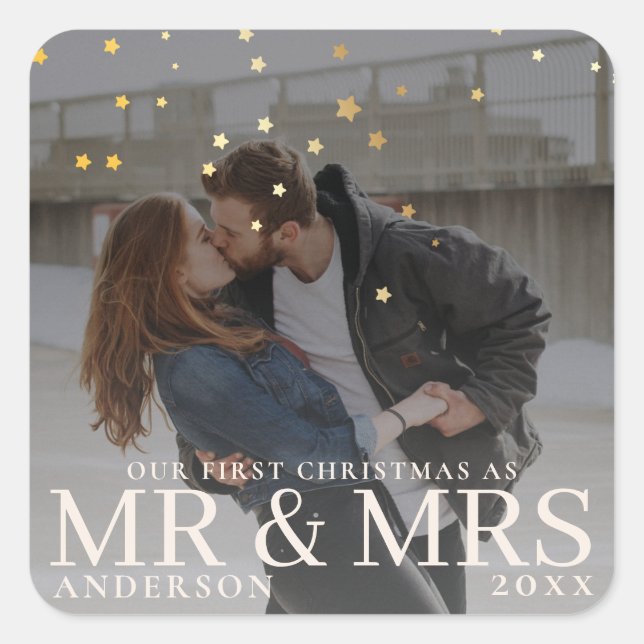 Dark Dusky Couple Photo with Stars for Christmas  Square Sticker (Front)