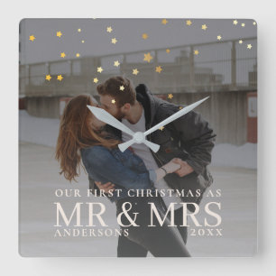 Dark Dusky Couple Photo with Stars for Christmas Square Wall Clock