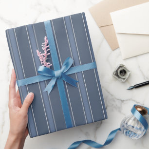 Dark Dusty Blue & Dusty Blue Stripes Wrapping Paper
