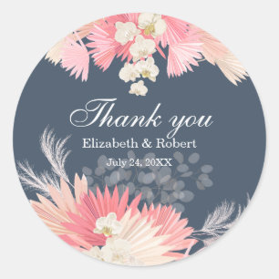 Dark Dusty Blue Orchid Wedding Thank You Sticker