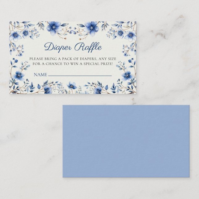 Dark & Dusty Blue Wildflowers Diaper Raffle Ticket Enclosure Card (Front/Back)