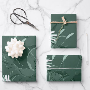 Dark Dusty Green Poppy and Daisy Wrapping Paper Sheet