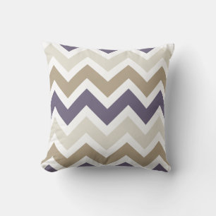 Dark Dusty Purple, Ivory, and Brown Chevron Throw Pillow