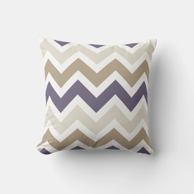 Dark Dusty Purple, Ivory, and Brown Chevron Throw Pillow (Front)