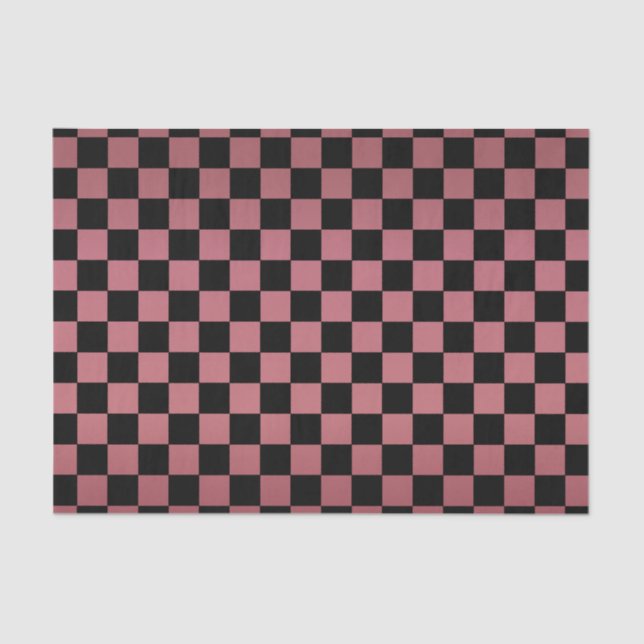 Dark Dusty Rose and Black Checks Tissue Paper (Front)