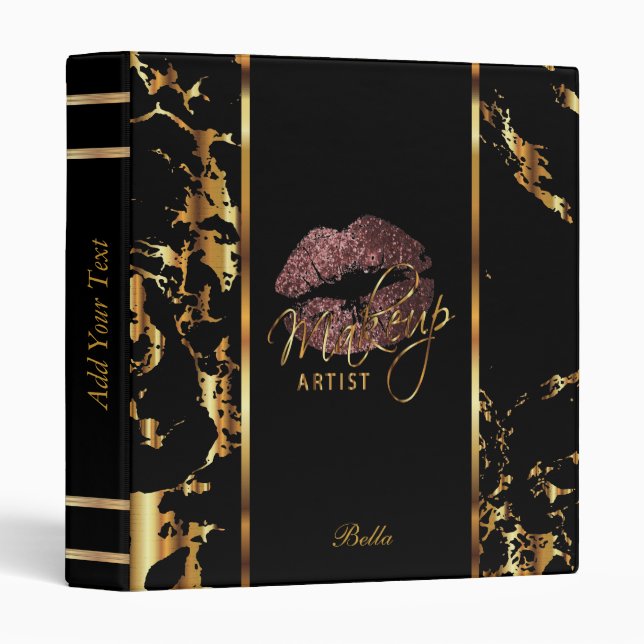 Dark Dusty Rose Glitter Lips and Gold Marble Binder (Front/Spine)
