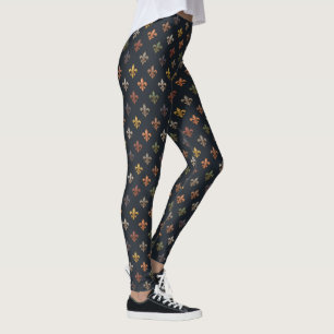 Dark Earth Woodlands Fleur-de-lis Design  Leggings