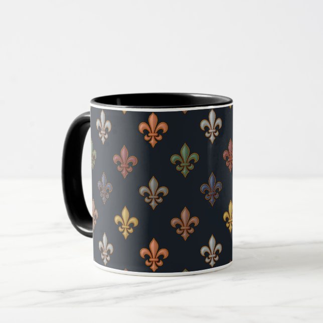 Dark Earth Woodlands Fleur-de-lis Design  Mug (Front Left)