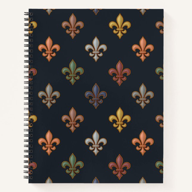 Dark Earth Woodlands Fleur-de-lis Design  Notebook (Front)