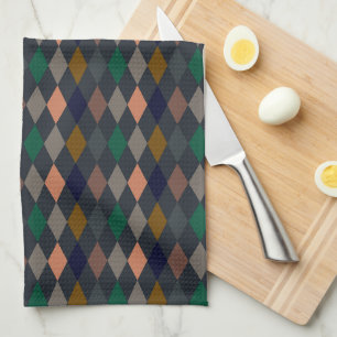 Dark Earth Woodlands Harlequin Diamonds Kitchen Towel
