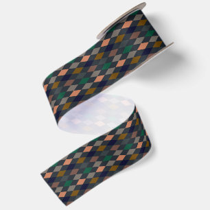 Dark Earth Woodlands Harlequin Diamonds Satin Ribbon