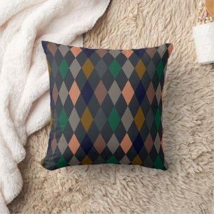 Dark Earth Woodlands Harlequin Diamonds Throw Pillow