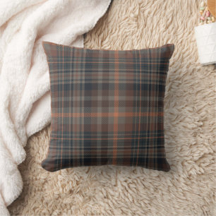 Dark Earth Woodlands Plaid Tartan   Throw Pillow