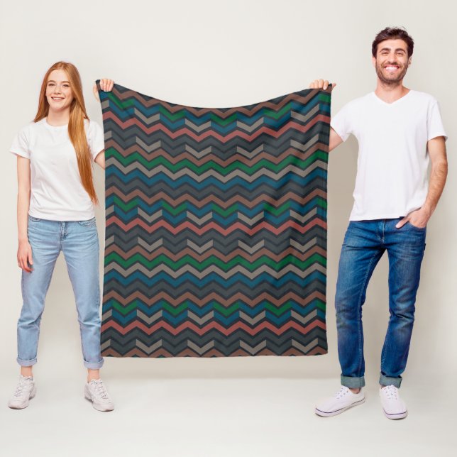 Dark Earth Woodlands Zigzag Chevron  Fleece Blanket (In Situ)