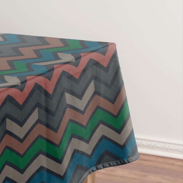 Dark Earth Woodlands Zigzag Chevron  Tablecloth (In Situ)