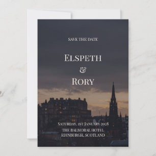 Dark Edinburgh Skyline Save the Date Card   Gothic