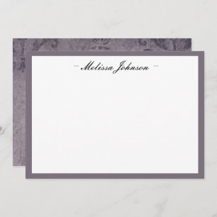 Dark Eggplant Damask Personalized Card