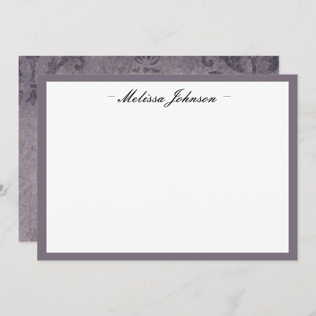 Dark Eggplant Damask Personalized Card (Front/Back)