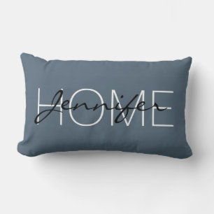 Dark electric blue colour home monogram lumbar pillow