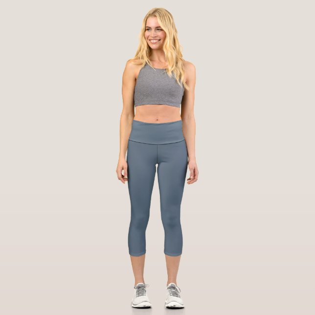 Dark Electric Blue Solid Colour Capri Leggings (Front)