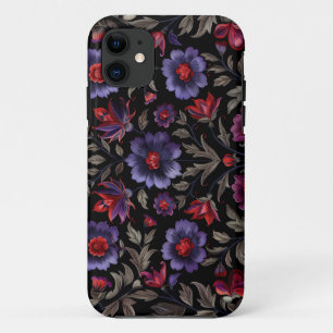 Dark Elegance: Black and Purple Floral Pattern  iPhone 11 Case