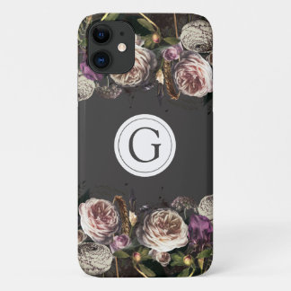 Dark Elegance Floral Monogram iPhone 11 Case