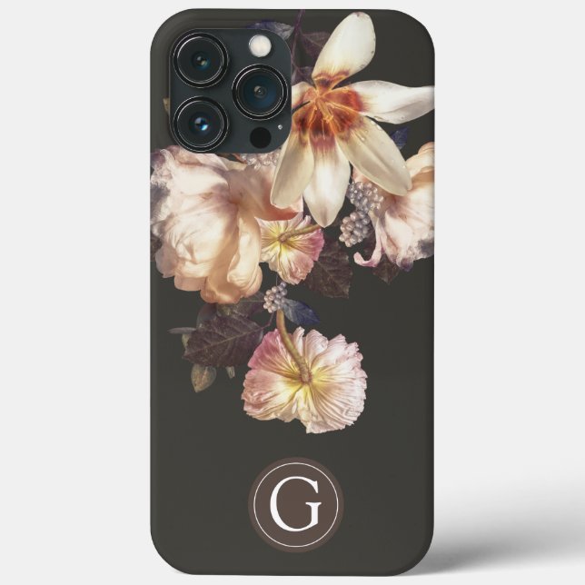 Dark Elegance Floral Personalized Monogram Case-Mate iPhone Case (Back)