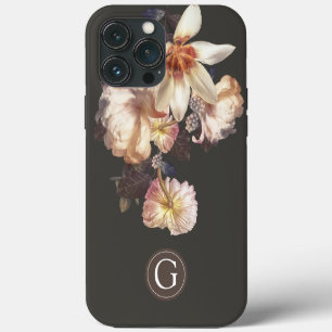 Dark Elegance Floral Personalized Monogram iPhone 13 Pro Max Case