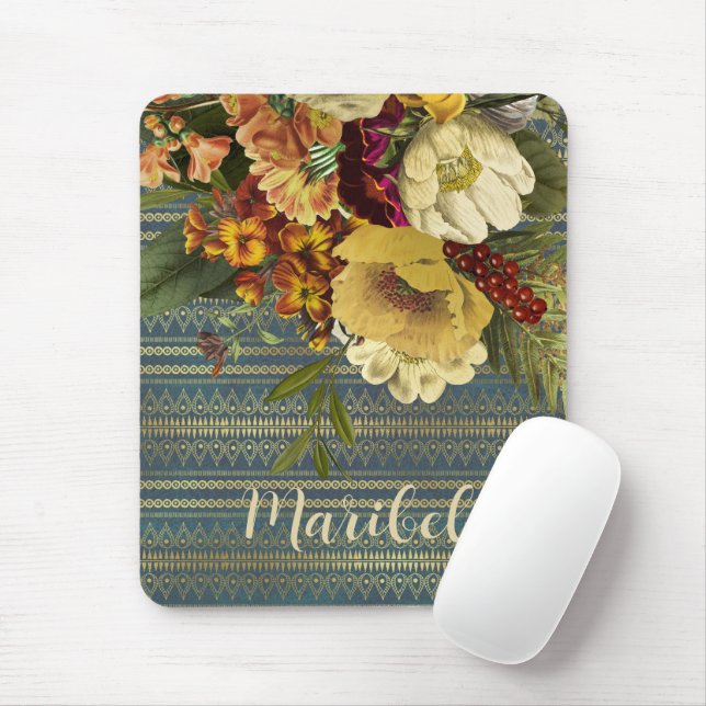 Dark Elegance Floral Personalized Mouse Pad (With Mouse)