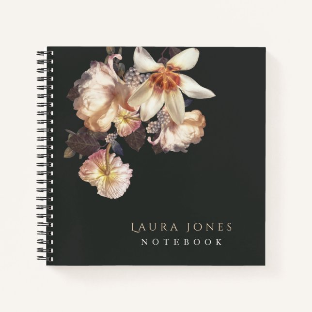 Dark Elegance Floral Personalized Notebook (Front)