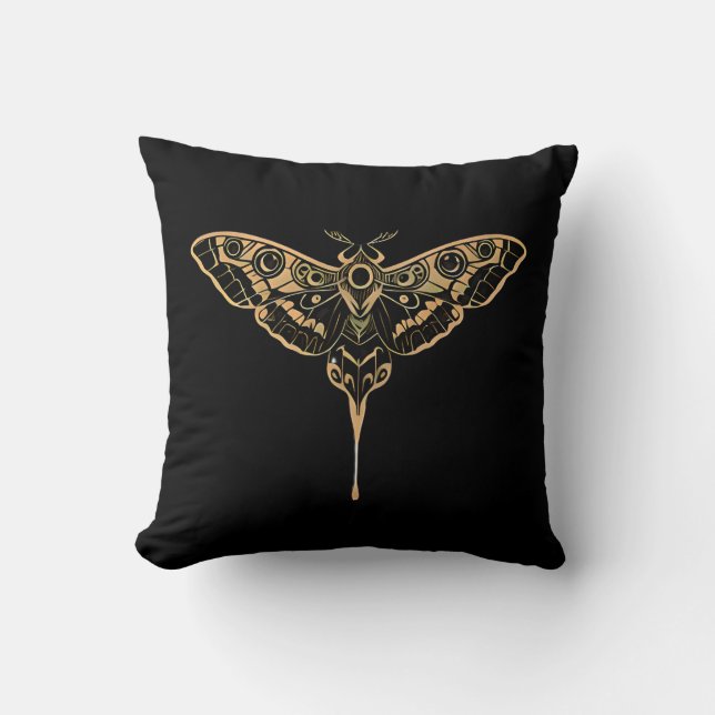 Dark Elegance Noir & Gold Throw Pillow (Front)